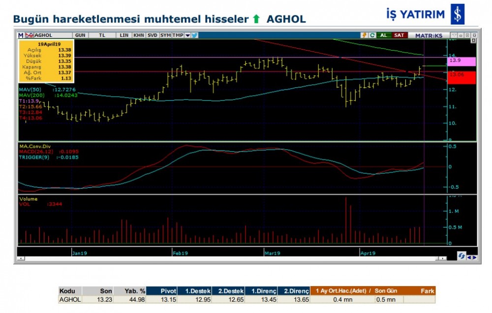 13 hisse için teknik analiz