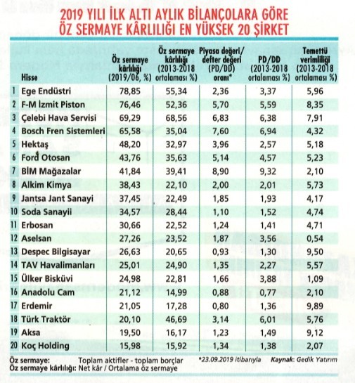 Öz sermaye kârıyla öne çıkan 20 şirket